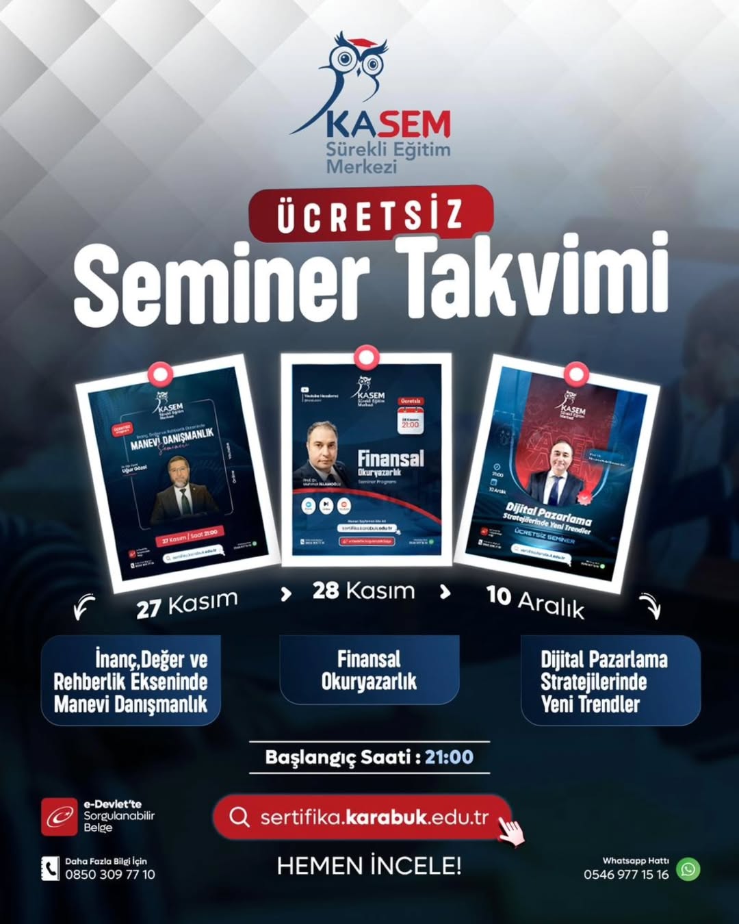 KASEM - Karabük Üniversitesi Sürekli Eğitim Merkezi Ücretsiz Seminer Programları